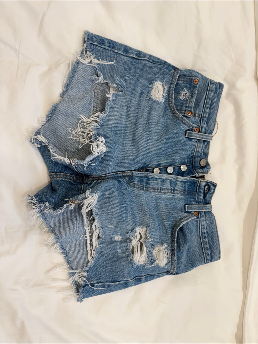 Levi's Light Blue Distressed Denim Shorts